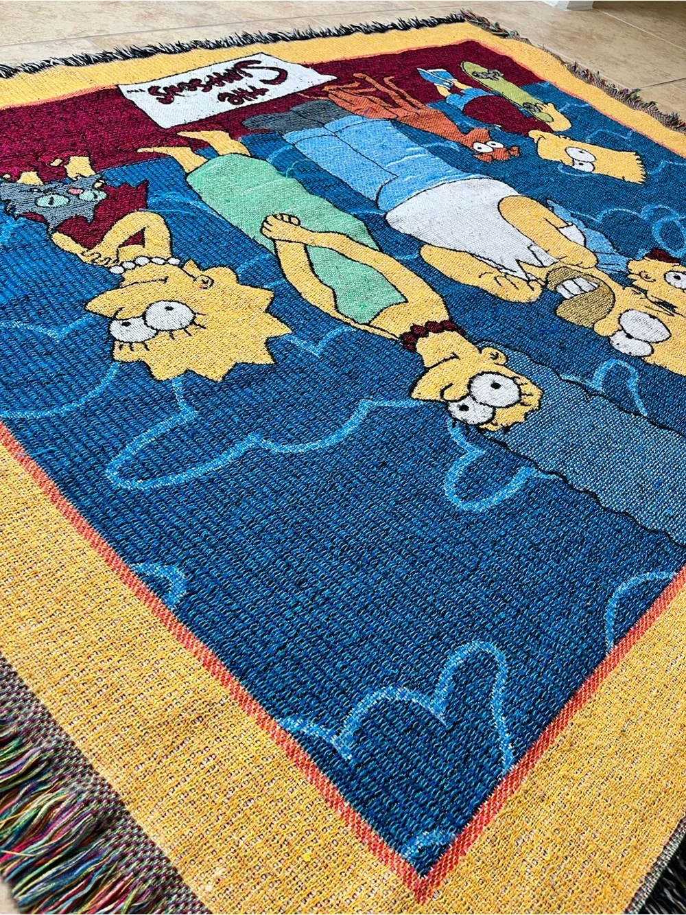 Vintage 90s The Simpsons Woven Throw Blanket Tapestry Couch Afghan 58x46 by Bart - Picture 7 of 12
